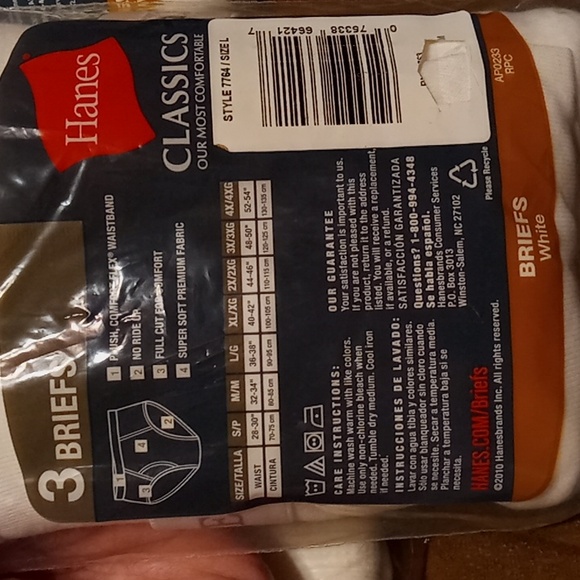 NWT Hanes Men's Sz Large (36-38) White 100% Cotton Briefs 3 Pack - Picture 6 of 10
